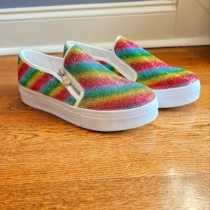 NEW! Rainbow Rhinestone Embellished Slip-On Sneakers